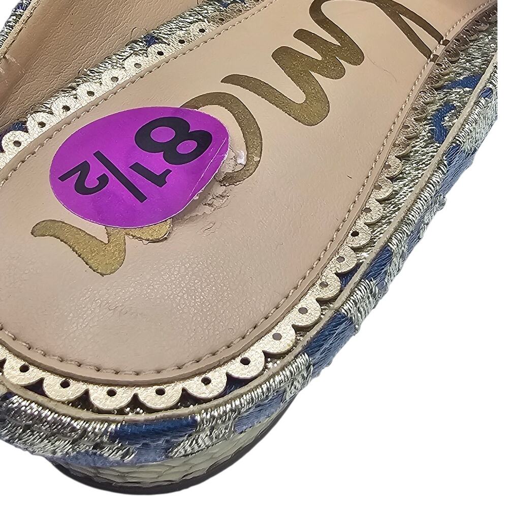 Sam Edelman Blue & Gold Metallic Augustine Jacquard Loafer Mules - Picture 9 of 10